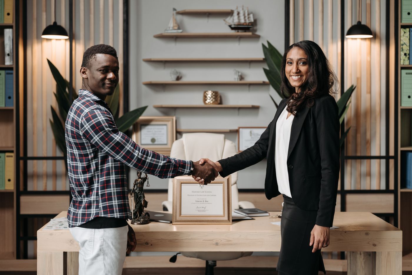 Two professionals shaking hands after a consultation